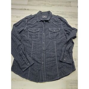Pop Icon Clothing Buckle Mens XL Black Textured Stripe Western Snap Button Shirt